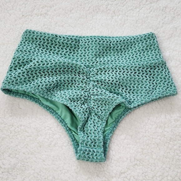 New!Montce Turquoise Crochet High Waisted Scrunch Butt Bikini Bottom - Picture 7 of 11
